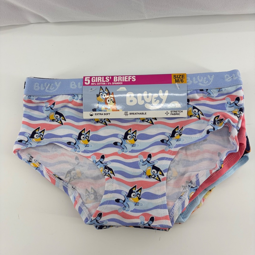 Bluey Girls Briefs Underwear 5 Pack Size M 6 Bluey Bingo Cotton Stretch New